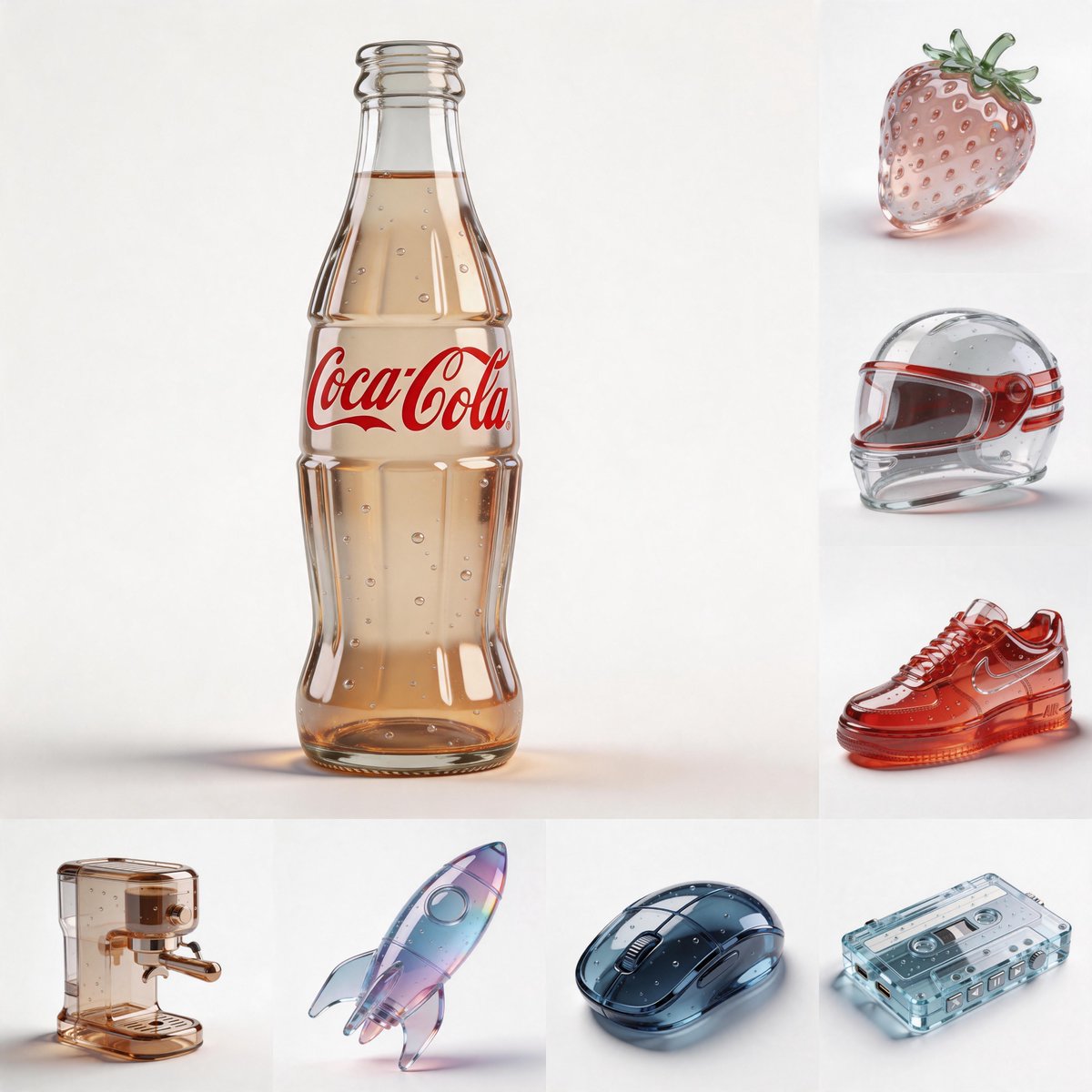 Hyper Realistic Translucent Glass Fruit Name Sculpted Photography Seedream 5.0 Prompt AI image prompt example