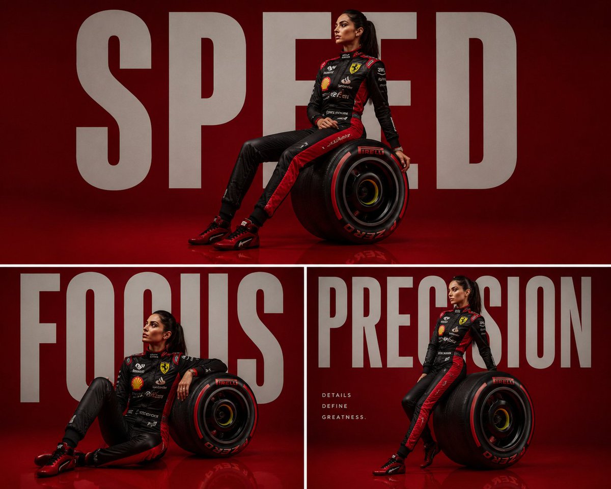 Luxury Formula 1 Editorial Triptych Poster Three Photography Seedream 5.0 Prompt AI image prompt example