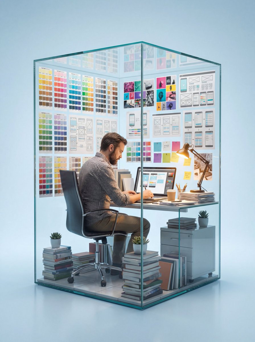 Hyper-realistic macro photography of a professional inside a minimalist glass AI image prompt example 2