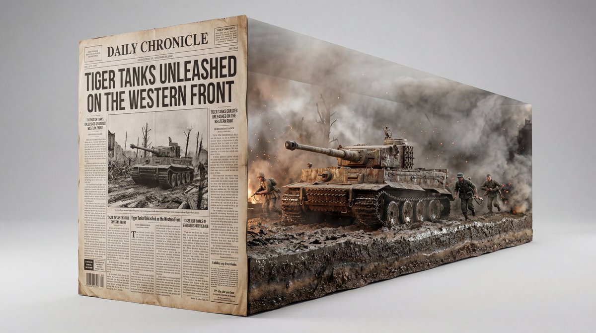 3D Rectangular Diorama Block with Newspaper Front Panel in Studio Render AI image prompt example