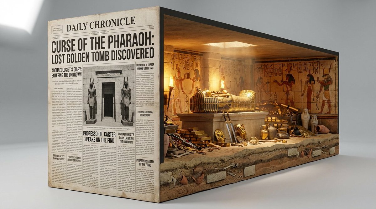 3D Rectangular Diorama Block with Newspaper Front Panel in Studio Render AI image prompt example 2