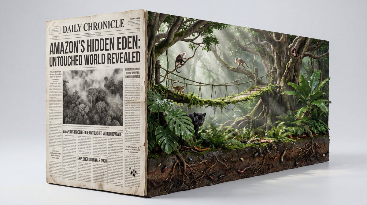3D Rectangular Diorama Block with Newspaper Front Panel in Studio Render AI image prompt example 3