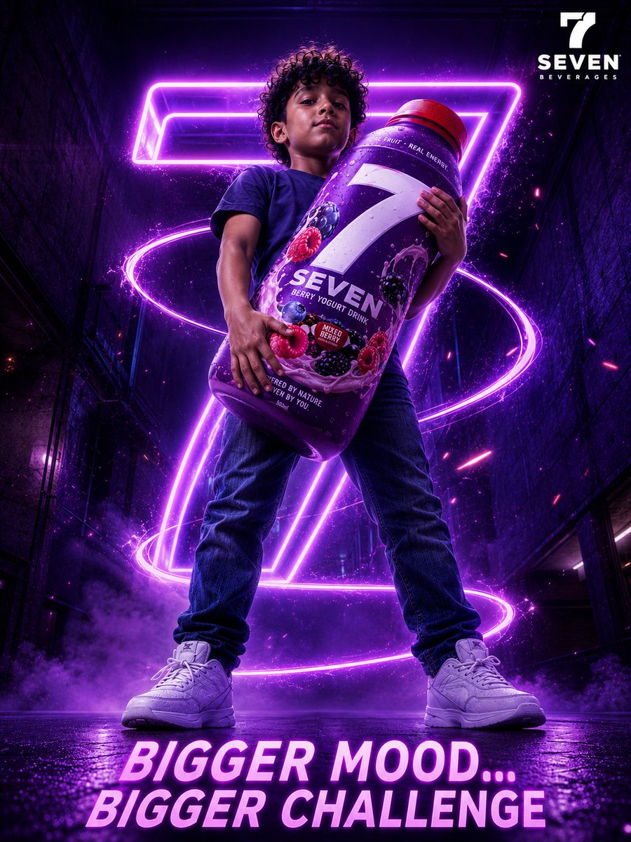 Hyper-Realistic Cinematic Poster: Berry Yogurt Drink & Boy in Sci-Fi Hallway AI image prompt example 2