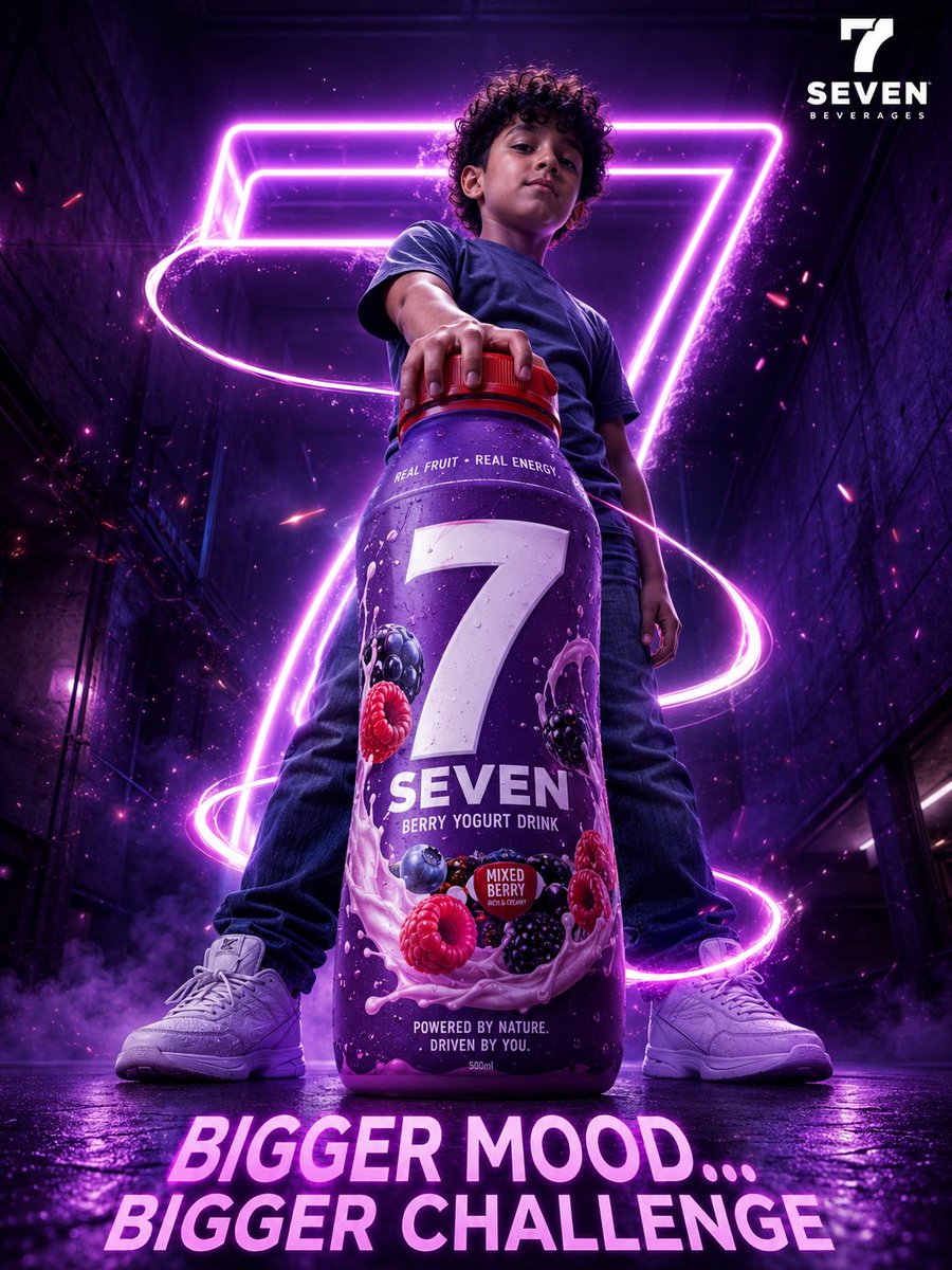 Hyper-Realistic Cinematic Poster: Berry Yogurt Drink & Boy in Sci-Fi Hallway AI image prompt example 3