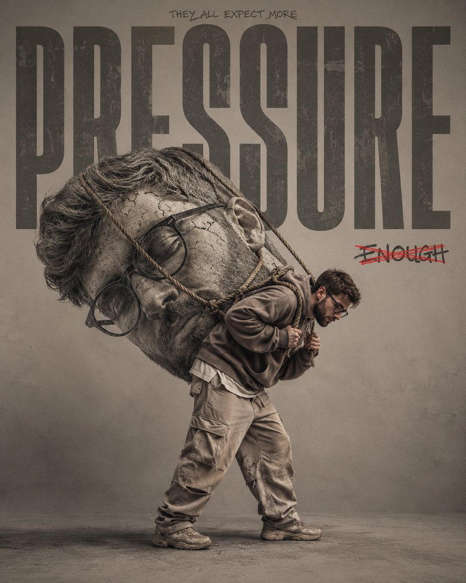 Conceptual Portrait of Man Carrying Stone Face Sculpture AI image prompt example