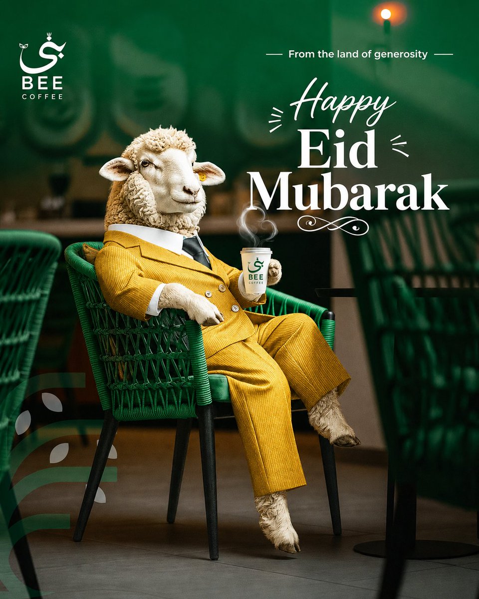 Luxury Eid Café Poster with Anthropomorphic Sheep in Business Suit AI image prompt example 2
