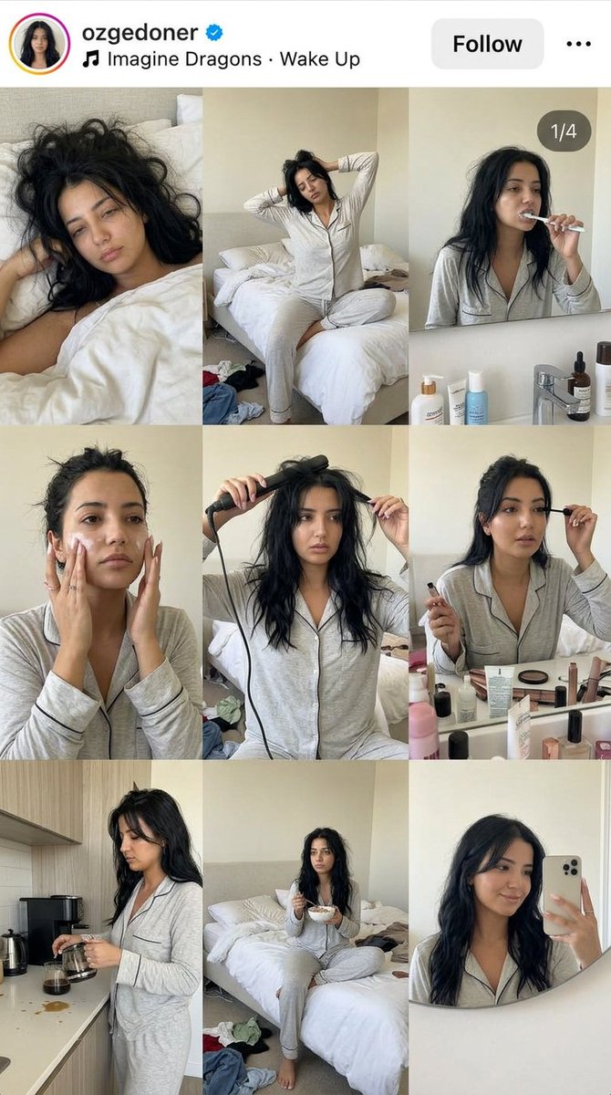 Authentic Morning Routine Instagram-Style 3x3 Collage with Realistic Vibes AI image prompt example