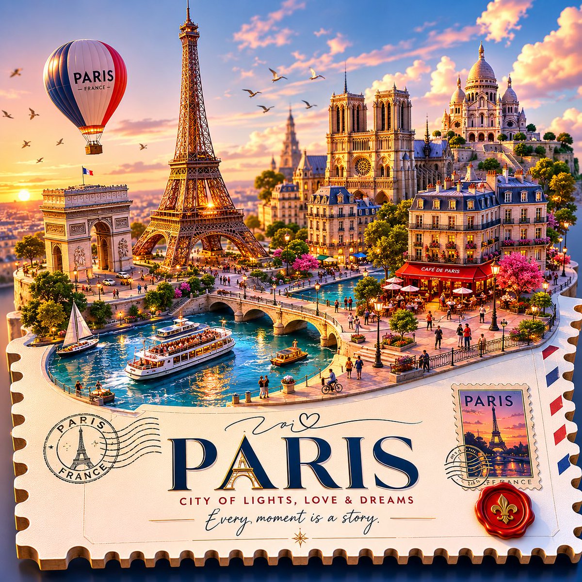 Premium 3D Isometric Travel Poster with Floating Miniature Coastal Cityscape AI image prompt example