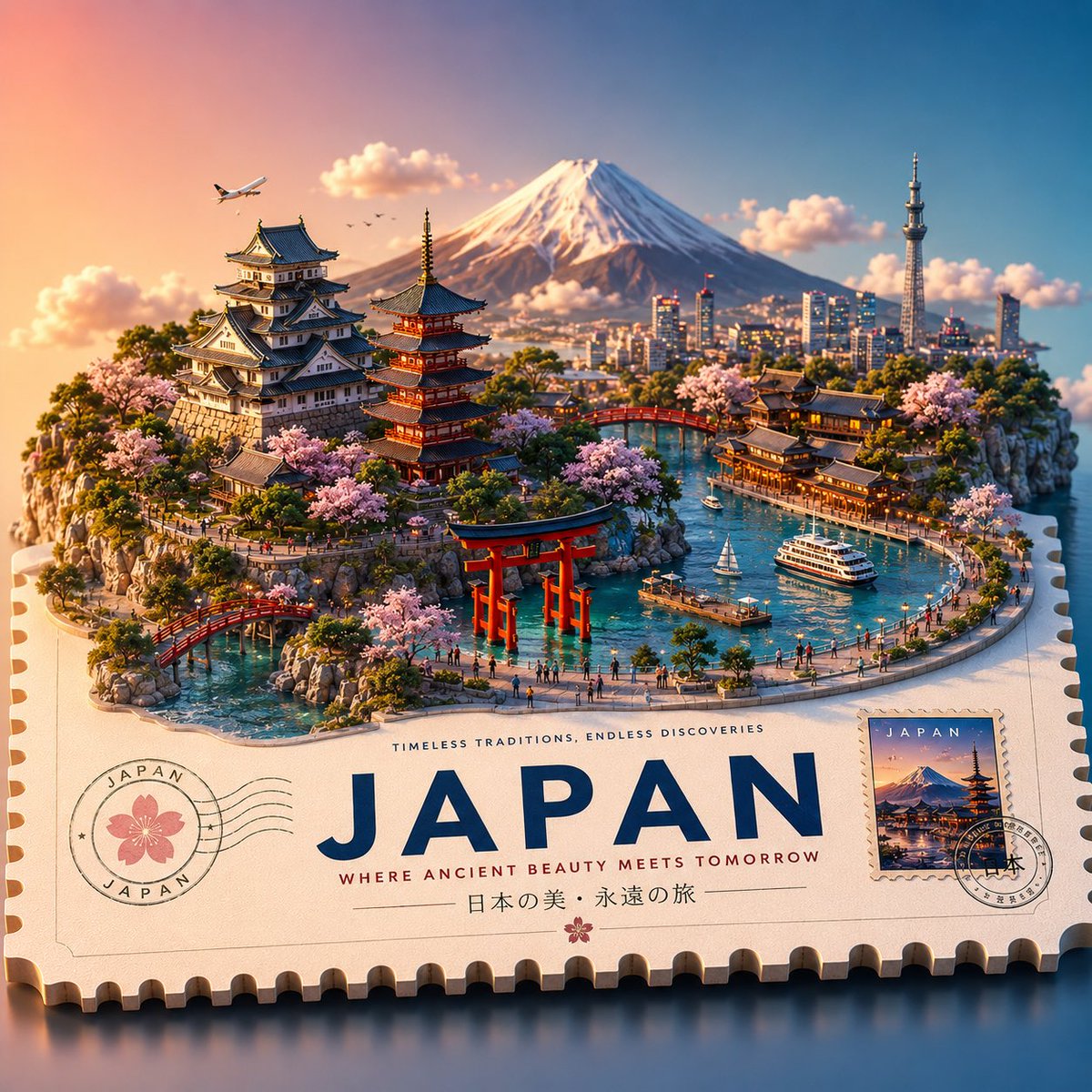 Premium 3D Isometric Travel Poster with Floating Miniature Coastal Cityscape AI image prompt example 2