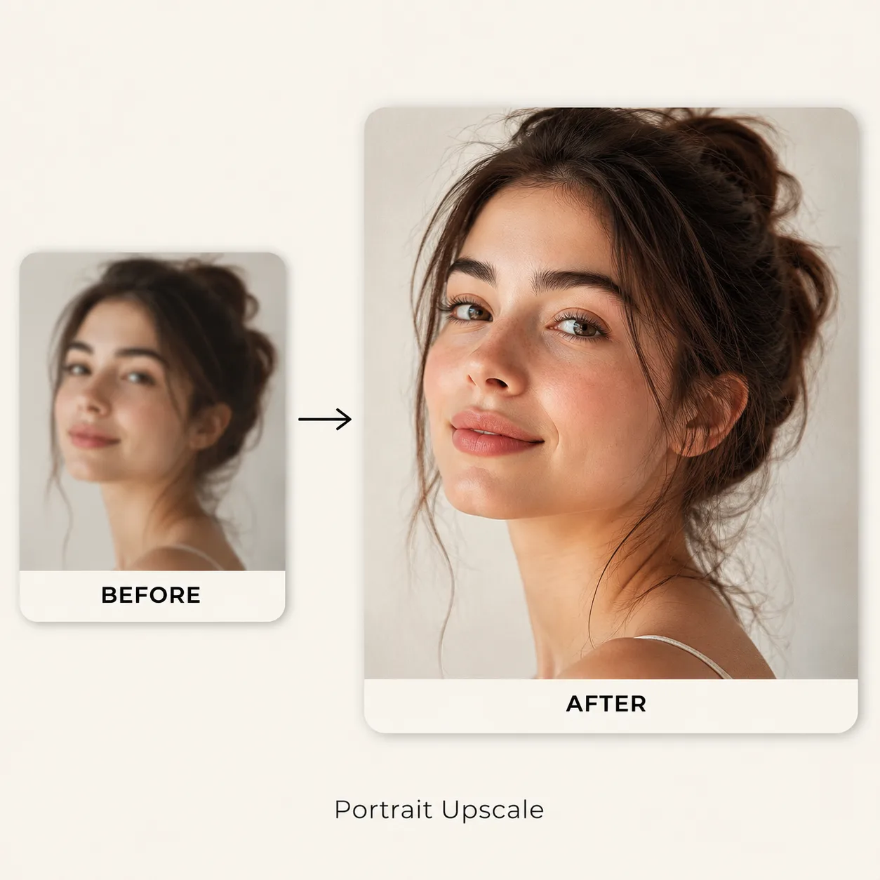 Portrait upscaler before and after example