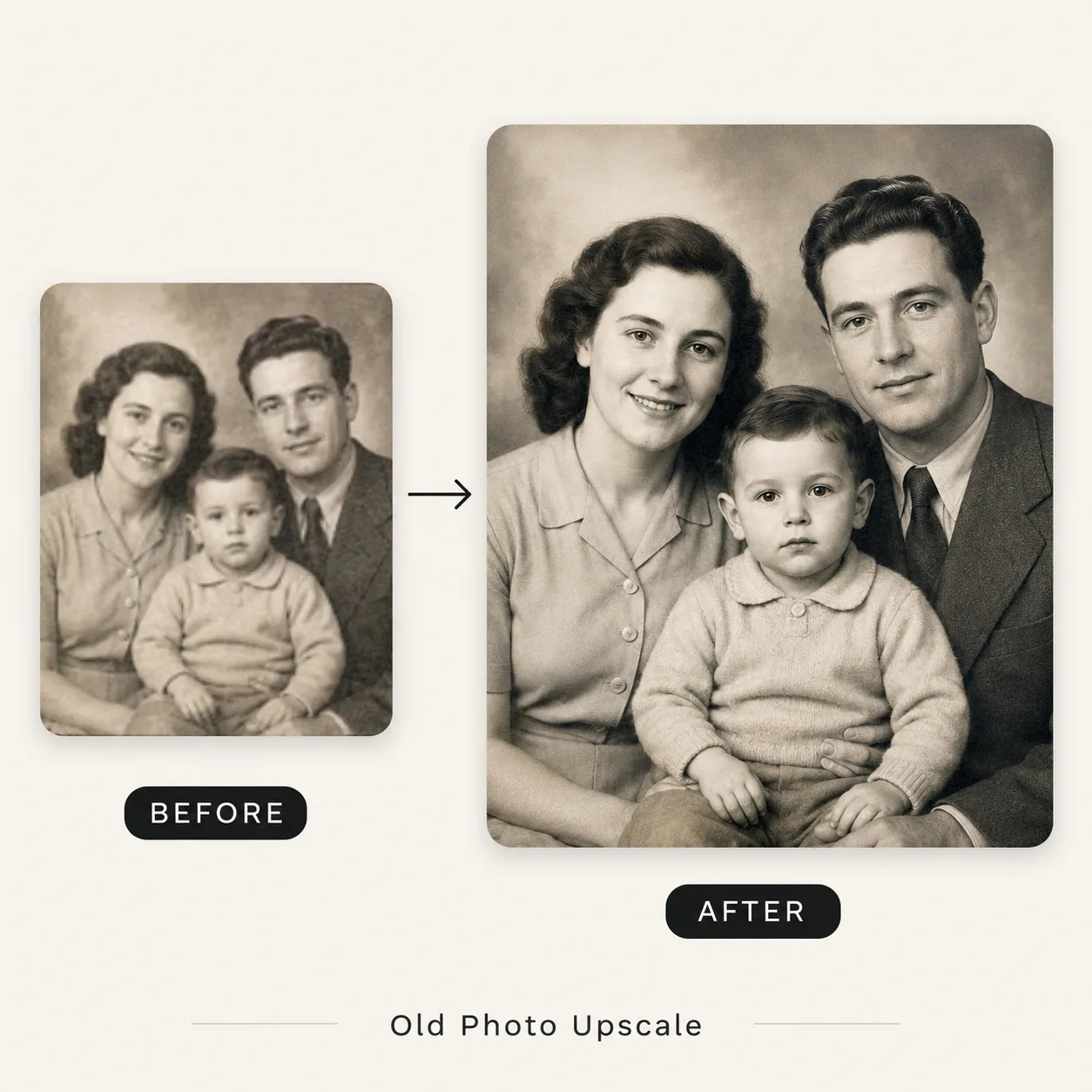 Old Photo upscaler before and after example