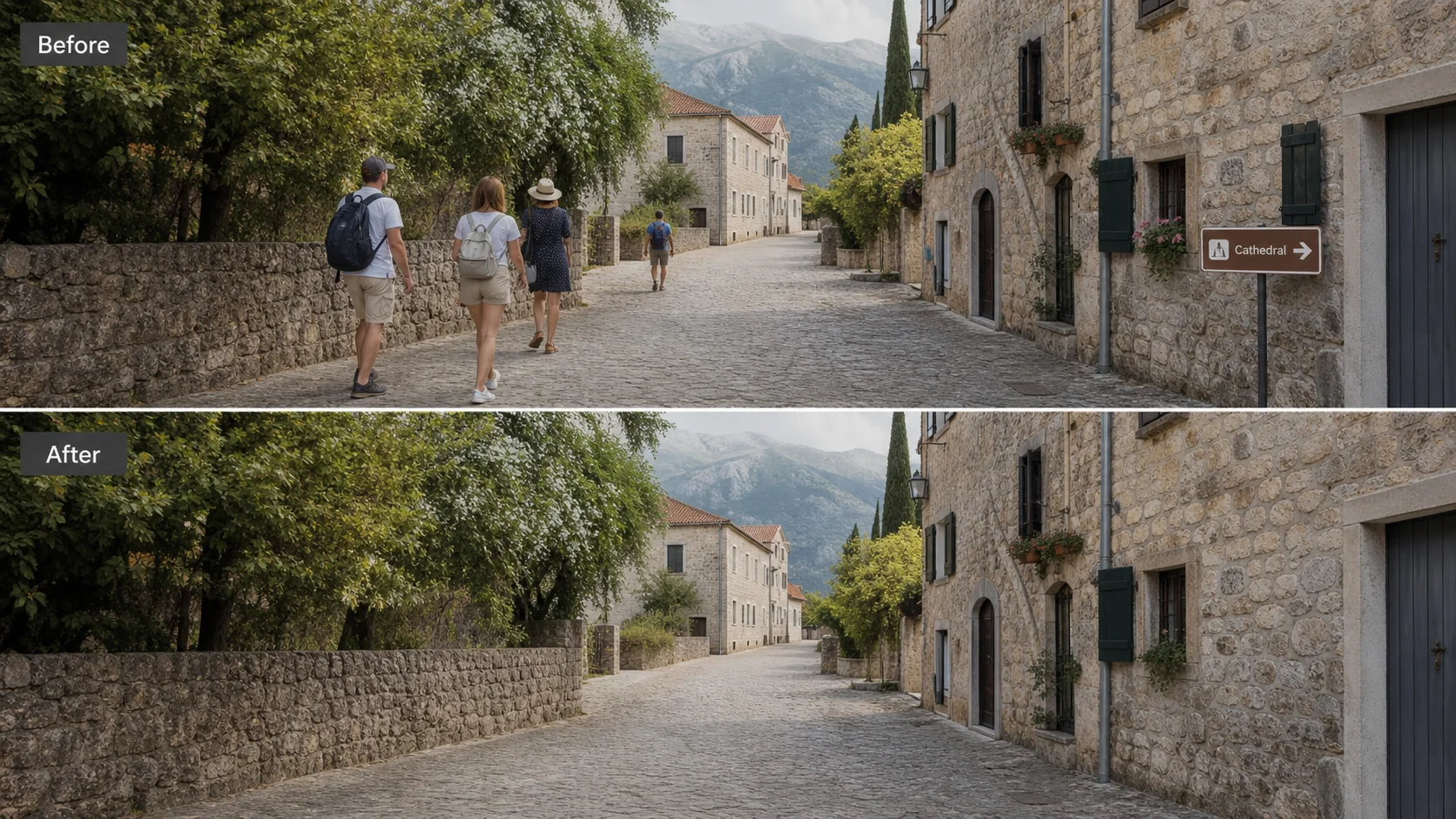 Travel cleanup AI object remover example